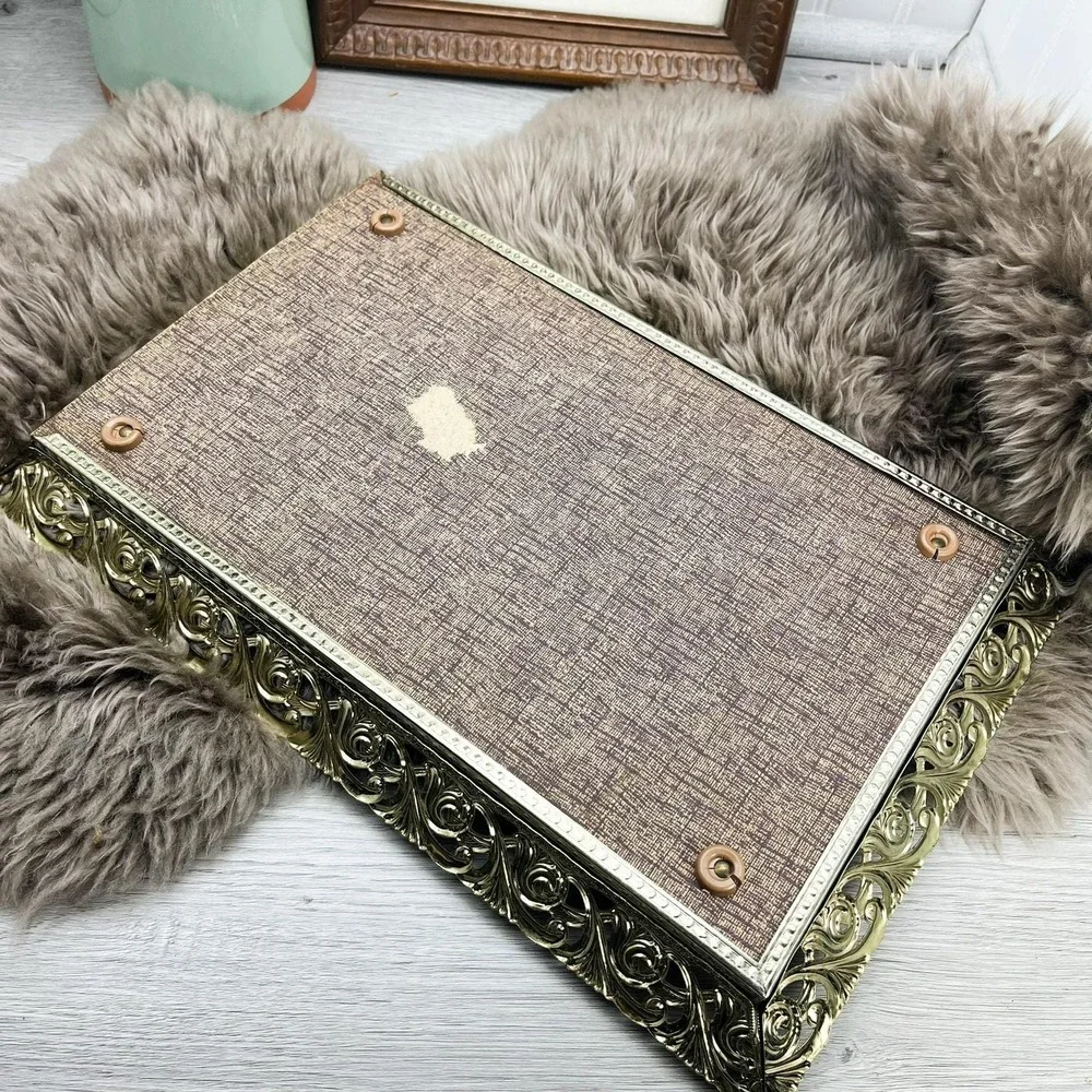 Vintage Ornate Filigree Mirror Tray: Hollywood Regency‎ Vanity Decor (10x15)